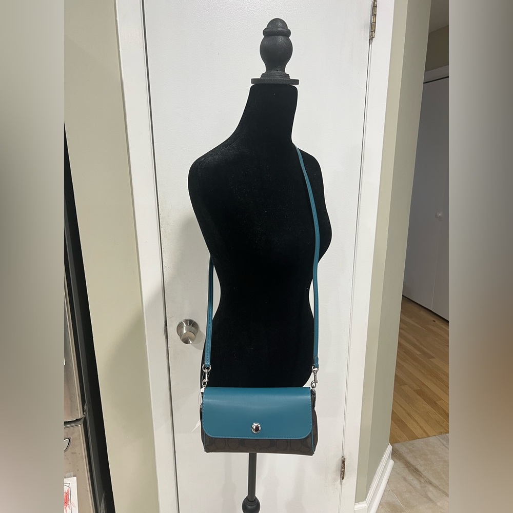 NWT Coach Teal and Brown Reversible Crossbody Bag